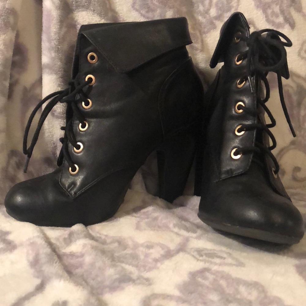 Black lace up booties